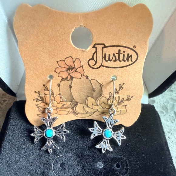 Justin Boots Jewelry - Justin Boots Silver and Faux Turquoise Earrings, NWT